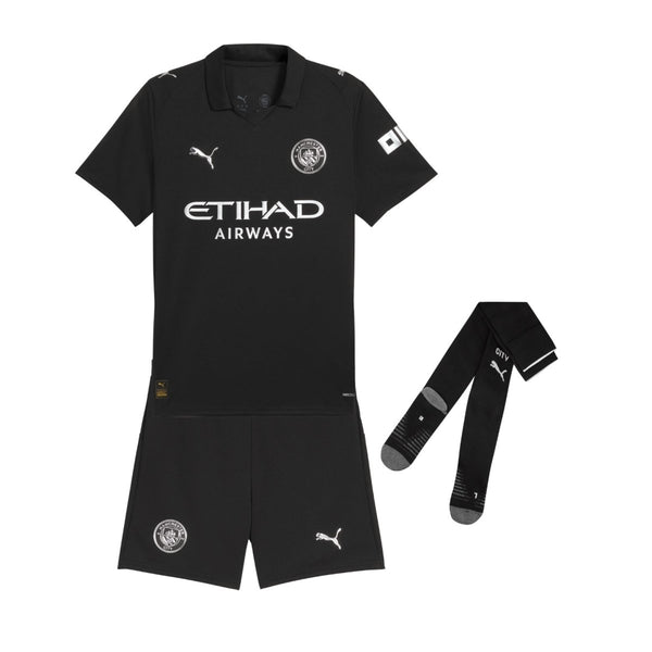 Kit infantil de visitante del Manchester City 25/26